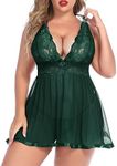 Avidlove Womens Plus Size Babydoll Lingerie Lace Chemise Mesh Sleepwear Lake Green