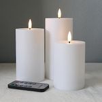 Eywamage Outdoor Waterproof Flameless Pillar Candles with Remote, Flickering White LED Battery Candles Set of 3