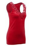 MARIA ANGEL LINGERIE Ladies Plain Cotton Wide Strap Vest Top Lace Trim Neck Design Cami Tank Camisole (UK, Numeric, 16, 18, Regular, Regular, Red)