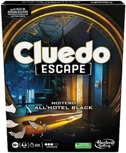 Hasbro Gaming Cluedo Escape - Mistero all'Hotel Black, gioco da tavolo per la Festa di Halloween, gioco versione escape room da risolvere 1 volta sola per 1-6 giocatori, giochi di mistero cooperativi
