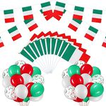 54 Pcs Italian Party Decorations Set 2 Italy Flag Banner 10 Italian Mini Hand Held Flags 40 Green White Red Confetti Latex Balloons with 2 Ribbons for Labor Day Columbus Day Patriotic Anniversary