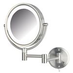 Jerdon Two-Sided Wall-Mounted Makeup Mirror with Lights - Lighted Makeup Mirror with 8X Magnification & Wall-Mount Arm - 8.5-inch Diameter Mirror with Nickel Finish Wall Mount - Model HL88NL