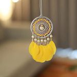 Meetikar Rear View Mirror Accessories Crystal Boho Car Decor Car Hanging Ornament Car Mirror Hanging Accessories Car Pendan Dream Catcher for Rearview Mirror Small Dream Catcher for Car (Yellow)