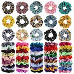 65 Pcs Hair Scrunchies Velvet,Chiffon and Satin Elastic Hair Bands Scrunchie Bobbles Soft Hair Ties Ropes Ponytail Holder Hair Accessories,Great Gift for halloween Thanksgiving day and Christmas