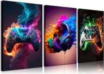 BGFCE Gaming Room Decor Wall Art, Video Gaming Theme Decor Gaming Room Wall Art, Gaming Canvas Posters for Teen Boys Room Framed 12x16in Set of 3