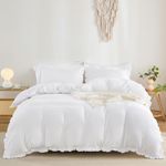 Fondream White Duvet Cover King Size 3 Pieces Ruffle Design Duvet Cover Set Soft Washed Microfiber Bedding Set with Zipper Closure (White, King)