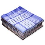 Dokpav 6 PCS Men's Handkerchiefs, Handkerchief Set, 100% Soft Cotton Hankie, Assorted Pure Cotton Handkerchiefs Men's Stripe Checkered Pattern Handkerchiefs Pocket Square Hankies- 40 x 40cm (Bleu)