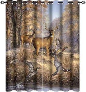 Kazynee Rustic Cabin Deer Blackout Curtains for Bedroom,Vintage Country Farmhouse Fall Forest Wildlife Pheasants Print Grommet Thermal Insulated Room Darkening Window Curtains 2 Panels 45L x 21W
