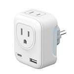 European Travel Plug Adapter, Redagod Canada to EU Plug Power Adapter Converter with 2 American Outlets 1 USB Ports & 1 USB C International Power Adaptor for France, Germany, Greece, Italy, Spain