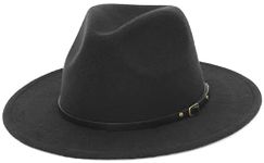 EOZY Men's Classic Wide Brim Fedora Hat Felt Panama Fedora Hats Gentleman Jazz Hat for Beach Party Outdoor Black