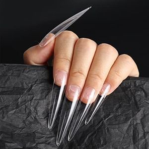 gootrades 2023 XXXL Stiletto Nail Tips Full Cover, 504Pcs 3XL Extra Long 54mm Stiletto Nail Tips Sharp Full Coverage Clear False Nail Artificial Nails with Case, Ideal for Press On Nails DIY Home Manicure& Salon,12 Sizes 0-11