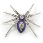 Avalaya Stunning Crystal, Purple Enamel 'Spider' Brooch in Rhodium Plating - 55mm W