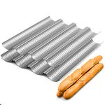 2 Pack Nonstick Perforated Baguette Pan 15" x 13" for French Bread Baking 4 Wave Loaves Loaf Bake Mold Toast Cooking Bakers Molding 4 Gutter Oven Toaster Pan (Sliver)