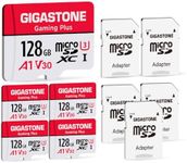 [Gigastone] Micro SD Card 128GB 5-Pack, Gaming Plus, MicroSDHC Memory Card for Nintendo-Switch, Wyze Cam, Roku, Full HD Video Recording, UHS-I U1 A1 Class 10, up to 100MB/s, with MicroSD to SD Adapter