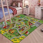 JACKSON Kid Rug Carpet Playmat for Toy Cars and Train,Huge Large 52"x 74" Play Area Rug with Rubber Backing,Kids Race Track Rug for Toddlers,Baby,and Children Playing and Learning