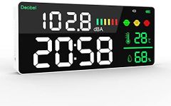 Decibel Meter Wall Hanging Sound Level Meter 11in Large LED Display +Time + Humidity + Temperature; 4 in 1 Decibel Meter 30-130dB Rang DB Meter & SPL Meter Wide Applications for Home, Studio