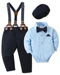 SANMIO Baby Boys' Suit, Toddler Boy Dress Clothes, Baby Boy Gentleman Outfits Suspender Pants Tuxedo Suits, Newborn boy Clothes 0-18 Months Blue