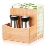 MOLEDINO Bamboo Napkin Holder with Salt and Pepper Shakers Caddy for Table, Rustic Cutlery Serviette Holder for Kitchen Dinner Table,Farmhouse Wooden Vertical Paper Napkin Organizer for Bar Restaurant