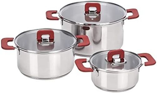 Amazon Basics Juego de Ollas de Inducción de Acero Inoxidable, 3 Piezas, 16/20/24 cm