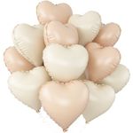 Cream White Beige Heart Balloons,12Pcs Caramel Sand White Heart Shaped Foil Balloons,18Inch Retro Apricot Helium Mylar Balloon for Baby Shower Birthday Anniversary Wedding Party Decorations