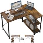 TRIUMPHKEY 110CM L Shaped Desk Corner Desk with Shelves Reversible Left or Right Computer Workstation Computer Desk Study Office Desk Storage Shelves Home Office Work Table for Office Rustic Brown