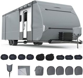 RV Cover Upgraded 8 Layers Top Camper Cover Windproof Travel Trailer Cover for 27' to 30' RV, Tire Cover,Hauler Cover with Tongue Jack Cover, Extra Long Windproof Ropes (Fits 27-30FT)