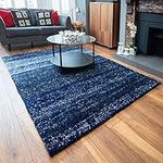 Plush Navy Blue 3cm Pile Shaggy Shag Striped Rug Denim Speckled Thick Fluffy Living Room Lounge Sunroom Bedroom Rugs 60cm x 110cm