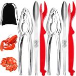 Artcom 7 Piece Seafood Tools Set - 2 Crab Crackers, 2 Lobster Shellers, 2 Wide Crab Forks, 1 Storage Bag