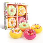 Bath Bombs Gift Set - 4pcs Natural Donut Bath Bombs Floating Fizzies Spa Kit for Women & Kids, Organic Bubble Bath Spa Relaxation Gifts, Birthday Stocking Stuffers Christmas Gifts for Teens, Girls, Women, Adults