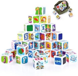 PLAY ABC Building Blocks for Toddlers 1-3, 28 PCS Plastic Baby Alphabet Letters Number Stacking Blocks Set, Preschool Learning Educational Montessori Sensory Toys Gifts for Kids Girls Boys