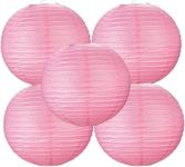 The Decor Affair Stylish Round Chinese Japanese Paper Lantern Hanging Paper Lanterns Metal Frame for Home Lamps, Party, Event Decoration Outdoor/Indoor Paper Lanterns (Set of 5) (12 Inch, Pink)