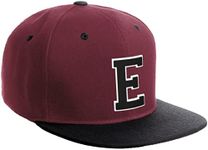 Daxton Classic Snapback Hat Custom A to Z Initial Varsity Letters, Burgundy Black Hat White Black Letter E