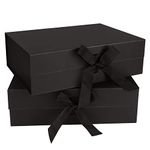 SENENQU 2 Pack Black Magnetic Gift Box with Ribbon, 32 x 23 x 10cm Large Luxury Present Box, Folded Wedding Gift Boxes with Lid for Presents Packaging Birthday Anniversary Christmas Festivals