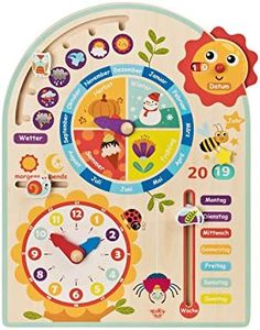 Tooky Toy Kalenderuhr Jahresuhr - Kinder Lernuhr - Holz Spielzeug Lern-Spielzeug - Uhr - Jahreszeiten - Wetter aus Holz