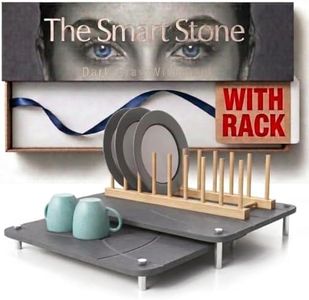 Nested Dish Drying Stone Mat with Bamboo Rack | Large 16"x12" Dish Drying Mat plus 13"x12" Diatomaceous Earth Stone Mat | Expands to 29” x 12” | Premium Stone Mat for Kitchen Counter (Dark Gray)