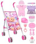 GAGAKU Baby Doll Stroller Playset with 12-inch Doll & Accessories, Foldable Lightweight Toy Stroller for Toddler Girls Kids Ages 3+, 12" Baby Doll and Accessories Included