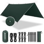 Bessport Tent Tarp, Camping Tent Tarp 3m x 3m/3m x 4m Waterproof PU3000 mm Tarp for hammock, tarp with eyelets & 6 aluminium stakes & 8 nylon ropes, anti-UV Suitable for camping, picnic, hammock