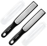 Spring Chef Premium Lemon Zester Grater with Handle - Ginger, Nutmeg, Garlic Grater - Heavy Duty Kitchen Tool - Stainless Steel Citrus Zester with Blade Cover - Fine & Coarse Shred, Set of 2, Black