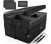 Automaze Car Trunk Organizer, Collapsible Multi Compartment Car Organizer, Foldable SUV Storage for Car Accessories, Non Slip Bottom, Securing Straps, Soft Top Cover 50L (CT002S)
