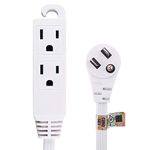 Uninex Flat Angle Plug Extension Cord 16/3 Grounded 3-Outlet Tap 12-Foot White UL Listed