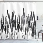 Ambesonne Japanese Shower Curtain, Monochrome Tall Herbs Plants Hand Drawn Style Small Fluffy Spot Leaves Art Work, Cloth Fabric Bathroom Decor Set with Hooks, 69" W x 70" L, Black White