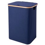 Woodluv Large Collapsible Foldable Laundry Hamper Basket with Lid & Removable Liner, Tall Laundry Hamper with Lid for Dirty Cloth Toys Towels - Navy Blue