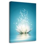 LZIMU Zen Wall Art White Lotus Flower Bloom in Water Picture Prints Wall Decor Framed Teal Blue Painting for Yoga Spa Meditation Spiritual Room Decor (16x24in (40x60cm), Zen Artwork-2)