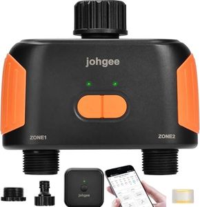 WLAN-Bewässerungscomputer mit 2 unabhängige Ausgängen, Johgee Smarte Wasserzeitschaltuhr mit APP/Sprachsteuerung, Automatische Gartenbewässerung Bewässerungsuhr für Garten, Wasserdicht IPX5
