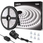 Lepro White LED Strip Light 10M, 2000lm Dimmable LED Lights, 24V UK Plug LED Strip with Dimmer Switch, 6000K Cool White Strip Lights for Kitchen, Cabinet, Wardrobe, Conservatory, Garage (1 Roll)