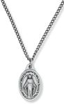 Caritas et Fides Miraculous Medal Necklace 30" Stainless Steel Chain - Our Blessed Mother Chain Catholic Necklace for Women, Couples Necklace, Unisex Religious Medal Necklace, Die cast, Silver