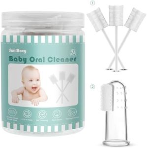SmilBoxy 42 Pieces Baby Tongue Cleaner, Baby Mouth Cleaner, Newborn Tongue Cleaner, Disposable Infant Tongue Cleaner, Gauze Gum Dental Care for 0-36 Months Baby + 1 Finger Toothbrush with Case