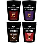 Colombian Brew Assorted Ground Filter Coffee Powder 4 Packs 100g Each Espresso, Hazelnut, Vanilla, Cinnamon (Make Espresso, French Press, Cold Brew, Hot Brew)