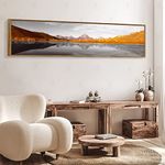 Painting Mantra Scenic Mountain Mirror View In The Lake Large Canvas Painting Framed Panel Wall Art Print, Paintings for Home Decoration, Living room, Bedroom & Office Décor (Brown, 13x47 Inch)