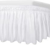 Easy-Going Bed Skirt for Queen or King Size Bed, 18 Inch Tailored Drop, Fitted with Adjustable Elastic Belt, Convenient to Use Without Lift The Mattress (Queen/King, White)